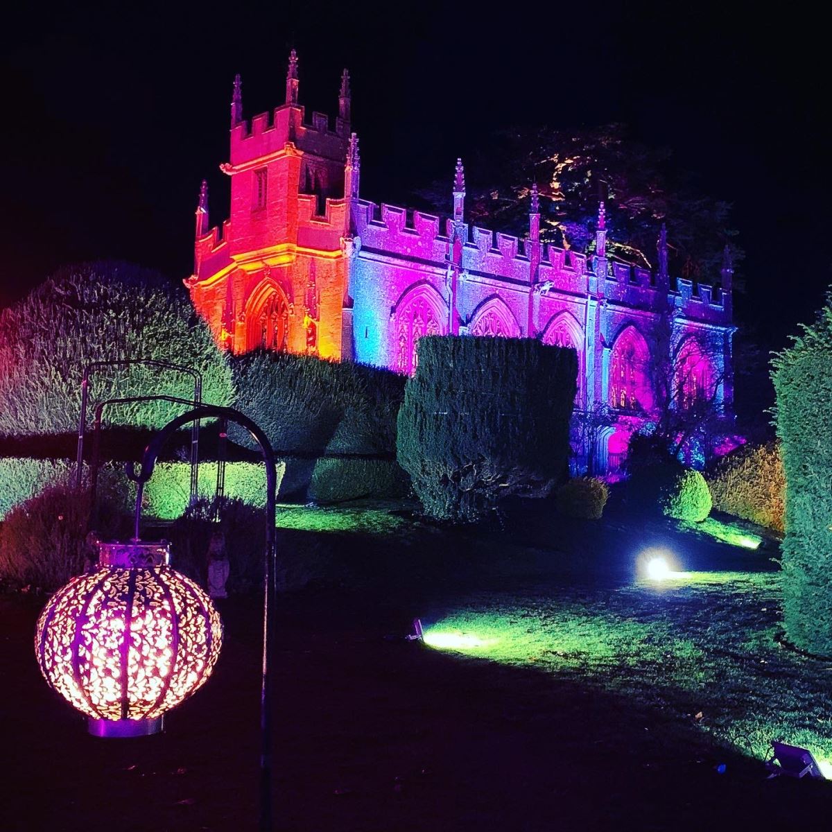 Sudeley Castle exterior illuminated in beautiful colours